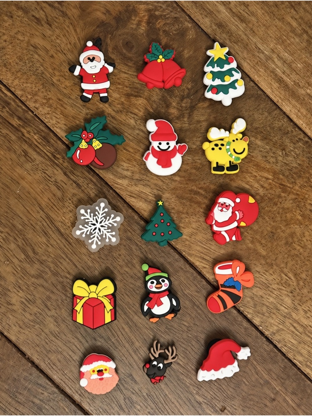 Christmas Shoe Charms Set of 15 Santa Snowman Reindeer Holiday Designs